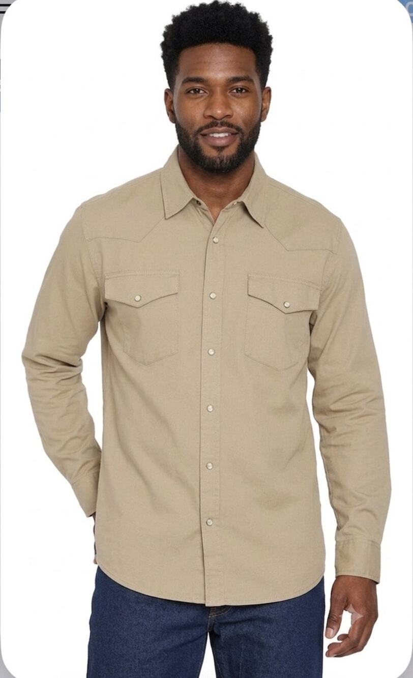 Men's Turtle Bay Western Denim Shirt, Khaki, Size Large